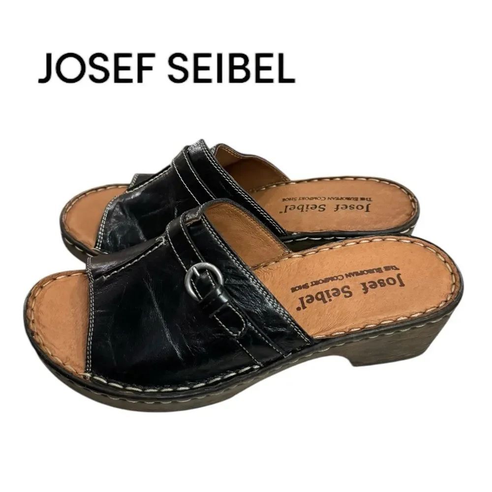 New Josef Seibel Rebecca 21 Black Leather Clog Slide Sandals 37 6 6.5